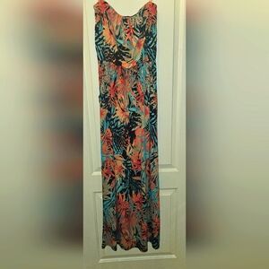 Three Pink Hearts Trixxi Tropical Floral Strapless Maxi Dress w/Pockets Size L